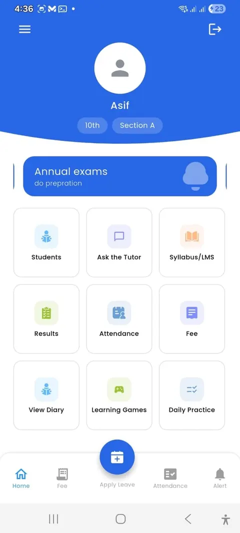 Parent app of the Jantrah Tech school management system, selecting a child from the family account