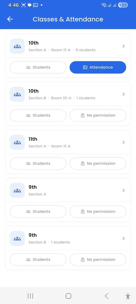 Jantrah Tech school management teacher app, screen 3